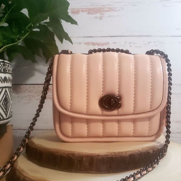 RETAIL COACH Quilted Turnlock Crossbody in Blush with Gun Metal Hardware - Picture 7 of 13